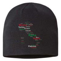 Italy Map Silhouette Flag Towns Cities Rome Travel Europe Sustainable Beanie