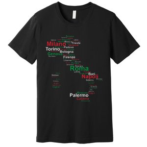 Italy Map Silhouette Flag Towns Cities Rome Travel Europe Premium T-Shirt