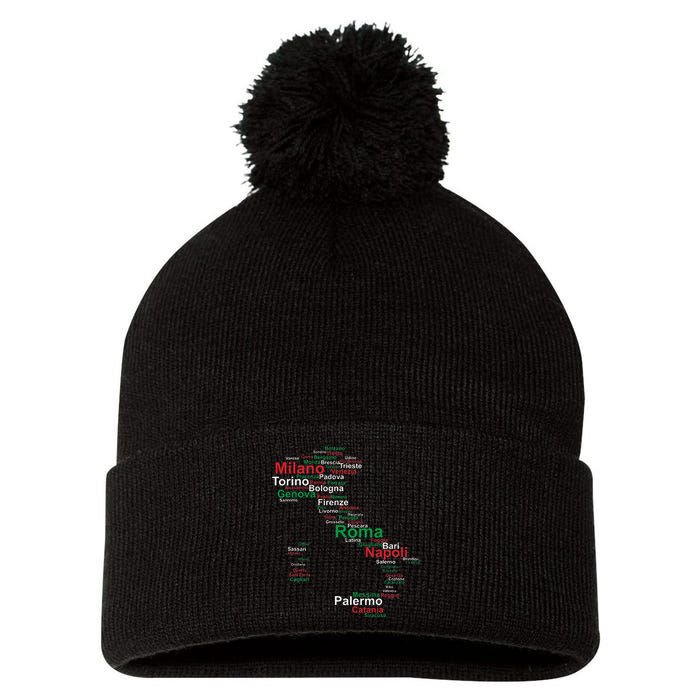 Italy Map Silhouette Flag Towns Cities Rome Travel Europe Pom Pom 12in Knit Beanie