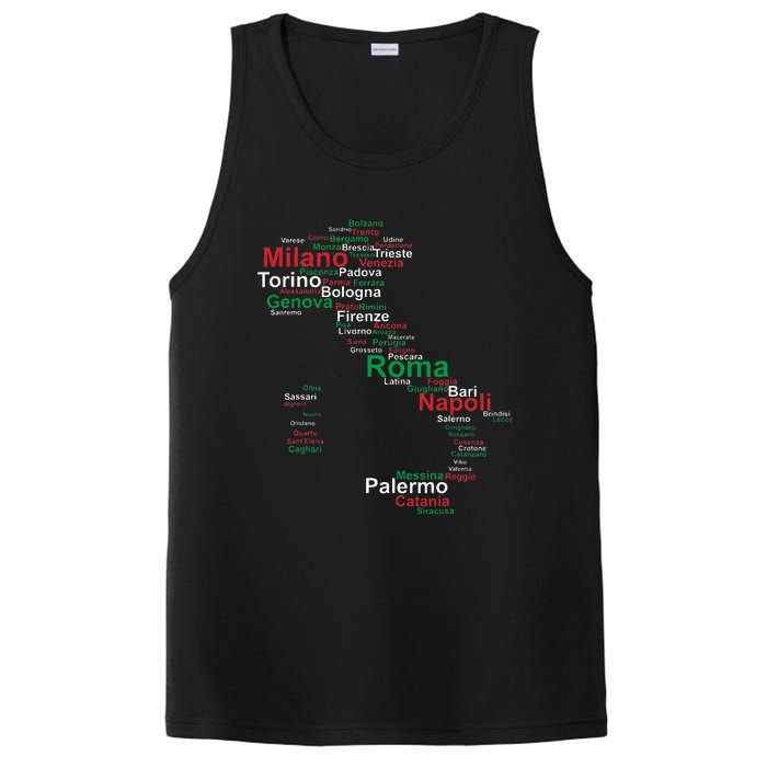 Italy Map Silhouette Flag Towns Cities Rome Travel Europe PosiCharge Competitor Tank