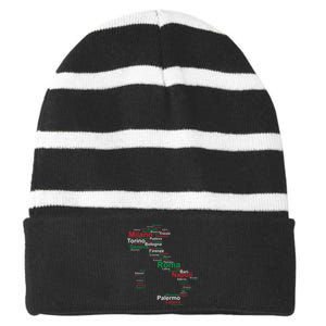 Italy Map Silhouette Flag Towns Cities Rome Travel Europe Striped Beanie with Solid Band