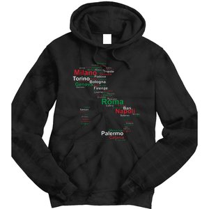 Italy Map Silhouette Flag Towns Cities Rome Travel Europe Tie Dye Hoodie