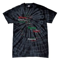 Italy Map Silhouette Flag Towns Cities Rome Travel Europe Tie-Dye T-Shirt