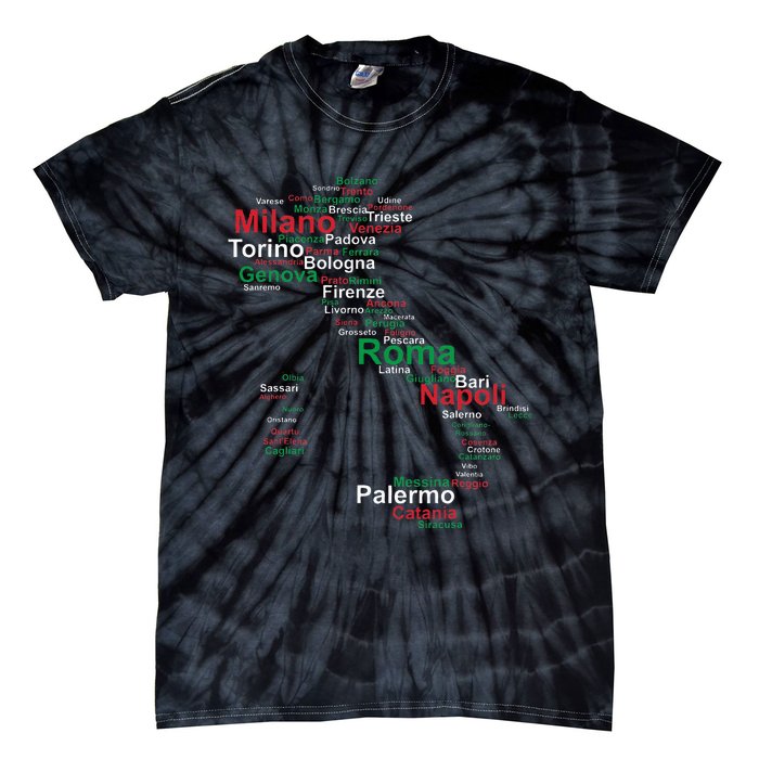 Italy Map Silhouette Flag Towns Cities Rome Travel Europe Tie-Dye T-Shirt