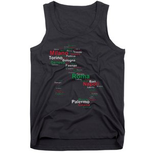 Italy Map Silhouette Flag Towns Cities Rome Travel Europe Tank Top