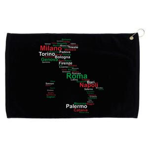 Italy Map Silhouette Flag Towns Cities Rome Travel Europe Grommeted Golf Towel