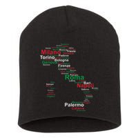 Italy Map Silhouette Flag Towns Cities Rome Travel Europe Short Acrylic Beanie