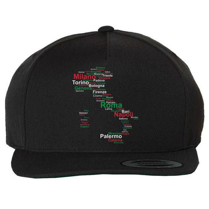 Italy Map Silhouette Flag Towns Cities Rome Travel Europe Wool Snapback Cap