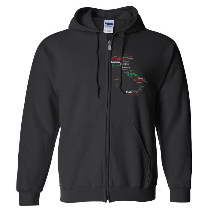 Italy Map Silhouette Flag Towns Cities Rome Travel Europe Full Zip Hoodie