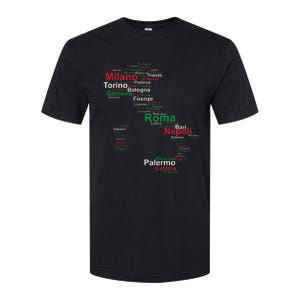 Italy Map Silhouette Flag Towns Cities Rome Travel Europe Softstyle CVC T-Shirt