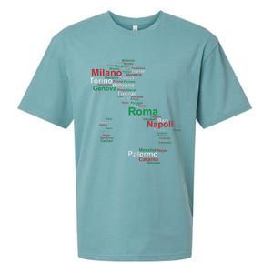 Italy Map Silhouette Flag Towns Cities Rome Travel Europe Sueded Cloud Jersey T-Shirt