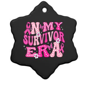 In My Survivor Era Pink_ Groovy Retro Breast Cancer Awareness Ceramic Star Ornament