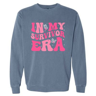 In My Survivor Era Groovy Retro Pink Breast Cancer Awareness Gift Garment-Dyed Sweatshirt