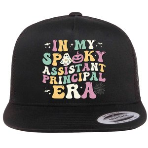 In My Spooky Assistant Principal Era Retro Ghost Halloween Flat Bill Trucker Hat