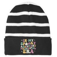 In My Spooky Assistant Principal Era Retro Ghost Halloween Striped Beanie with Solid Band