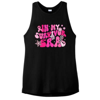 In My Survivor Era Pink Groovy Retro Breast Cancer Awareness Gift Ladies PosiCharge Tri-Blend Wicking Tank