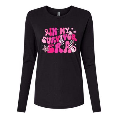 In My Survivor Era Pink Groovy Retro Breast Cancer Awareness Gift Womens Cotton Relaxed Long Sleeve T-Shirt