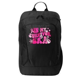 In My Survivor Era Pink Groovy Retro Breast Cancer Awareness Gift City Backpack