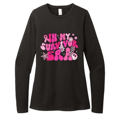 In My Survivor Era Pink Groovy Retro Breast Cancer Awareness Gift Womens CVC Long Sleeve Shirt