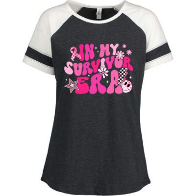 In My Survivor Era Pink Groovy Retro Breast Cancer Awareness Gift Enza Ladies Jersey Colorblock Tee