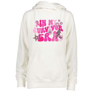 In My Survivor Era Pink Groovy Retro Breast Cancer Awareness Gift Womens Funnel Neck Pullover Hood