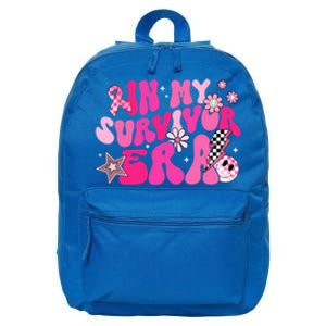 In My Survivor Era Pink Groovy Retro Breast Cancer Awareness Gift 16 in Basic Backpack