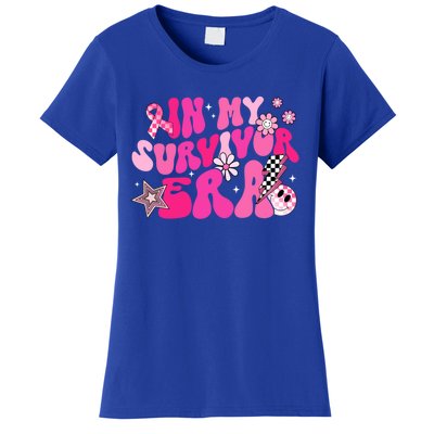 In My Survivor Era Pink Groovy Retro Breast Cancer Awareness Gift Women's T-Shirt