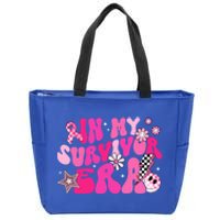 In My Survivor Era Pink Groovy Retro Breast Cancer Awareness Gift Zip Tote Bag