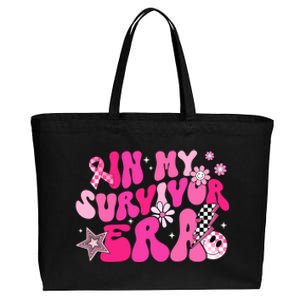 In My Survivor Era Pink Groovy Retro Breast Cancer Awareness Gift Cotton Canvas Jumbo Tote