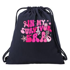 In My Survivor Era Pink Groovy Retro Breast Cancer Awareness Gift Drawstring Bag