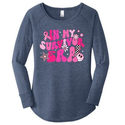 In My Survivor Era Pink Groovy Retro Breast Cancer Awareness Gift Women's Perfect Tri Tunic Long Sleeve Shirt