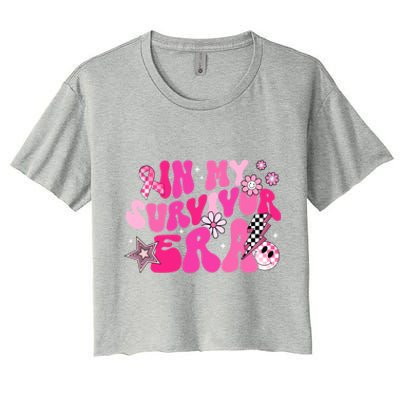 In My Survivor Era Pink Groovy Retro Breast Cancer Awareness Gift Women's Crop Top Tee