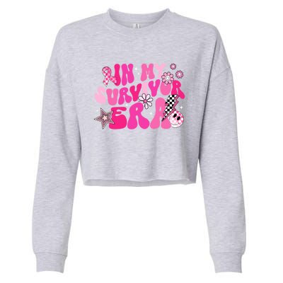 In My Survivor Era Pink Groovy Retro Breast Cancer Awareness Gift Cropped Pullover Crew