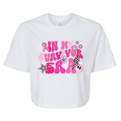 In My Survivor Era Pink Groovy Retro Breast Cancer Awareness Gift Bella+Canvas Jersey Crop Tee