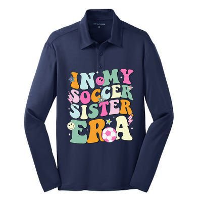 In My Soccer Sister Era Groovy Retro Cute Proud Soccer Sis Silk Touch Performance Long Sleeve Polo