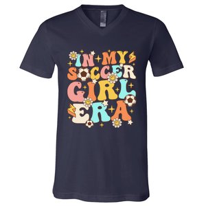 In My Soccer Girl Era Retro Sport Girl Groovy Soccer Cute V-Neck T-Shirt