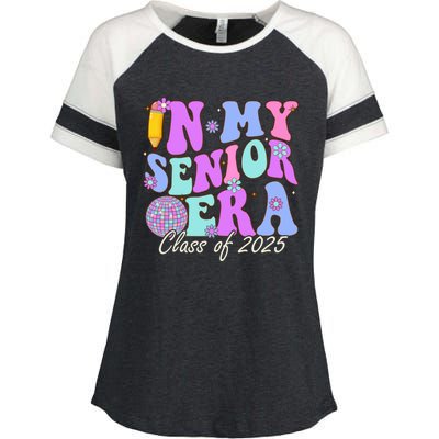 In My Senior Era Class Of 2025 Graduate Retro Groovy Gift Enza Ladies Jersey Colorblock Tee