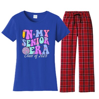 In My Senior Era Class Of 2025 Graduate Retro Groovy Gift Women's Flannel Pajama Set