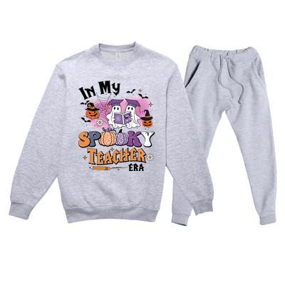 In My Spooky Teacher Era Retro Ghost Halloween Teachers Day Premium Crewneck Sweatsuit Set