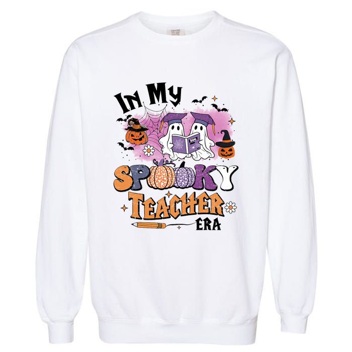 In My Spooky Teacher Era Retro Ghost Halloween Teachers Day Garment-Dyed Sweatshirt