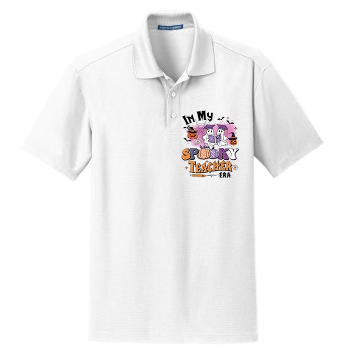 In My Spooky Teacher Era Retro Ghost Halloween Teachers Day Dry Zone Grid Polo