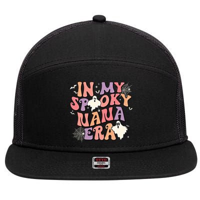 In My Spooky Nana Era Halloween Ghost Retro Groovy Grandma Cool Gift 7 Panel Mesh Trucker Snapback Hat