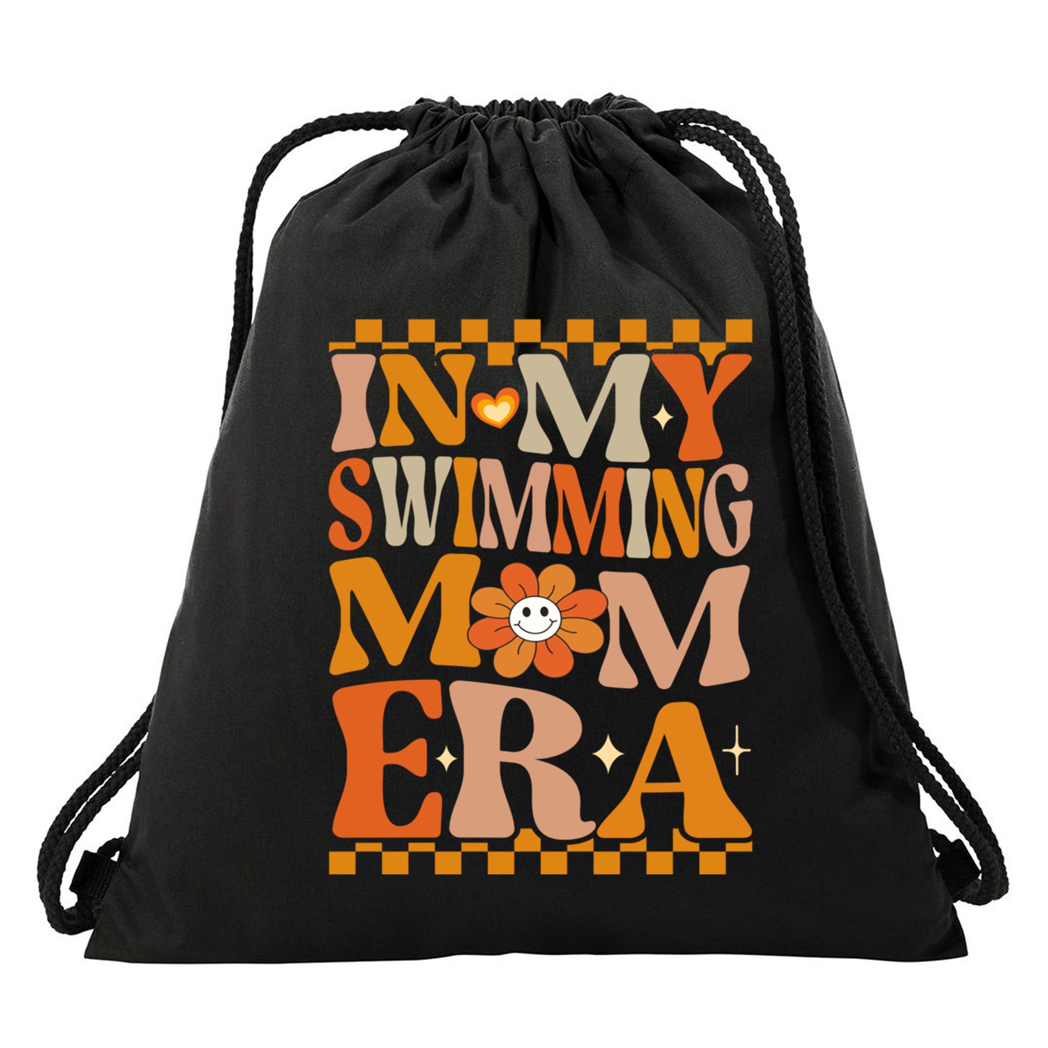 In My Swimming Mom Era Retro Groovy Hippie Swimming Cool Gift Drawstring Bag