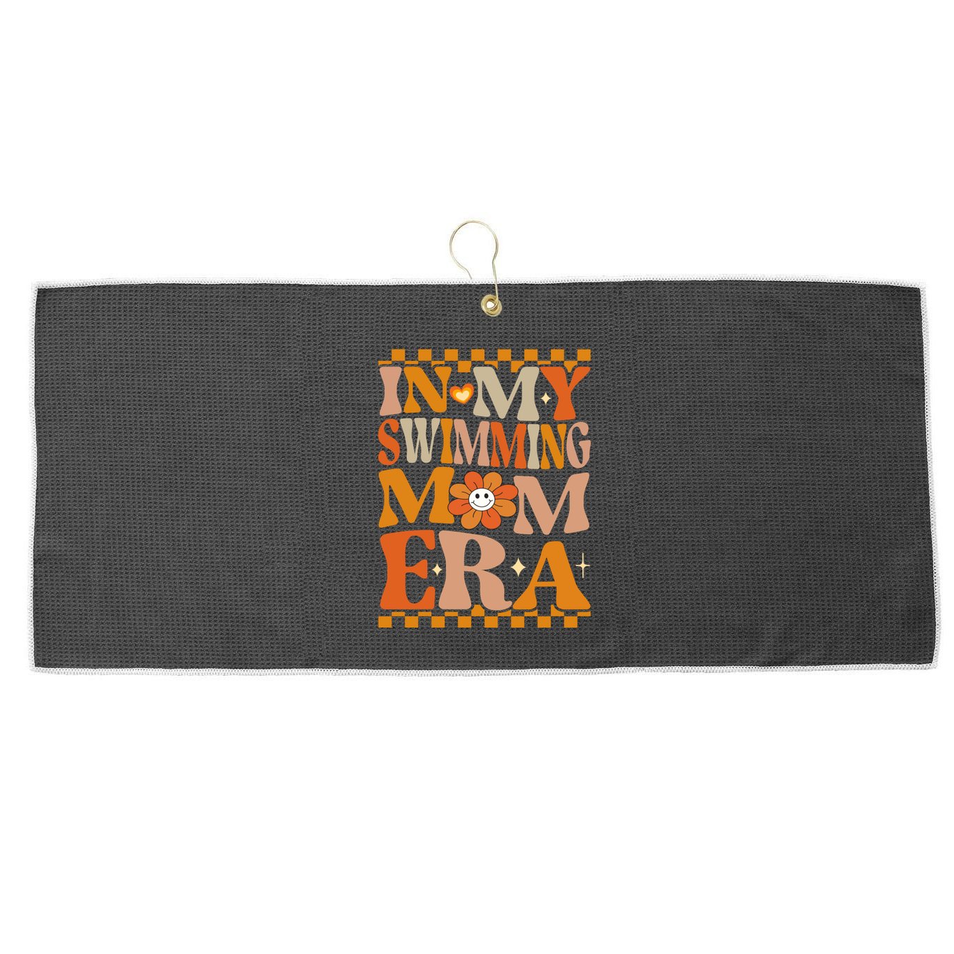 In My Swimming Mom Era Retro Groovy Hippie Swimming Cool Gift Large Microfiber Waffle Golf Towel
