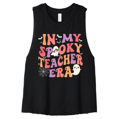 In My Spooky Teacher Era Ghost Halloween Retro Teachers Day Women's Racerback Cropped Tank