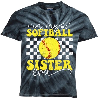 In My Softball Sister Era Groovy Retro Proud Softball Sister Kids Tie-Dye T-Shirt