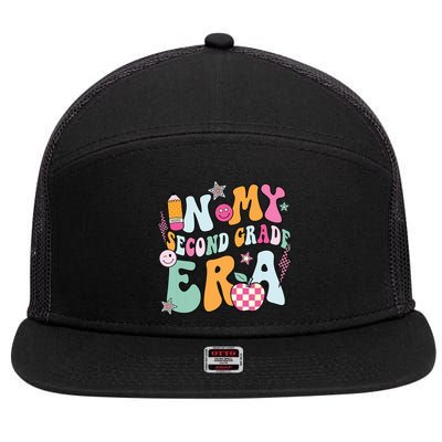 In My Second Grade Era Back To School Retro Groovy 2nd Grade 7 Panel Mesh Trucker Snapback Hat