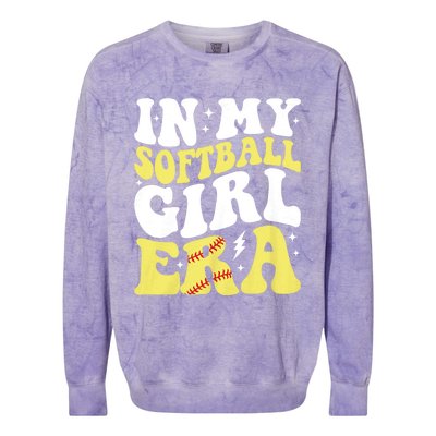 In My Softball Girl Era Retro Groovy Softball Girl Colorblast Crewneck Sweatshirt