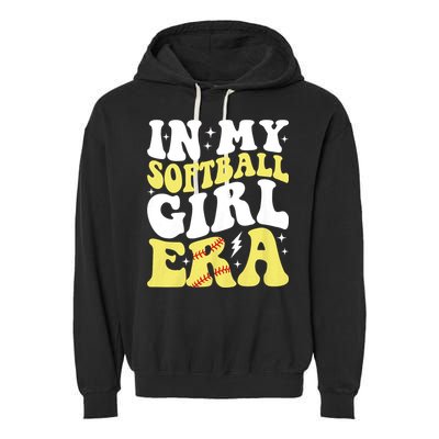In My Softball Girl Era Retro Groovy Softball Girl Garment-Dyed Fleece Hoodie