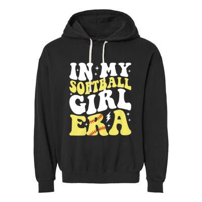 In My Softball Girl Era Retro Groovy Softball Girl Garment-Dyed Fleece Hoodie